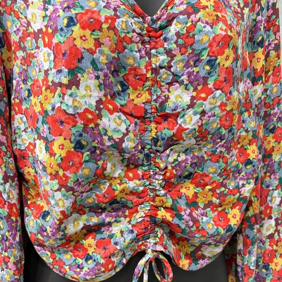 H&M FLORAL DRAWSTRING-FRONT CRÊPE BLOUSE, SZ L NWOT - Picture 5 of 9
